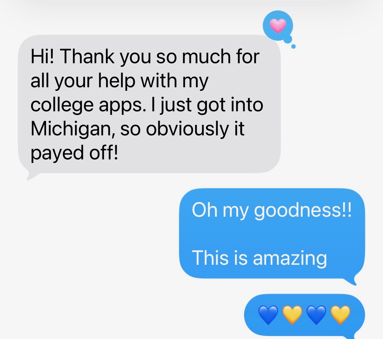 Student college acceptance message